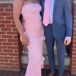 White Fox Boutique Pink Lace Maxi Dress